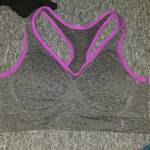 Dark grey marble purple sports bra